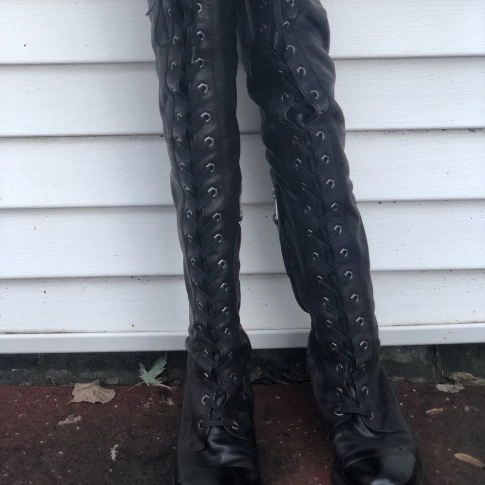 Sam Edelman over the knee black lace up boots